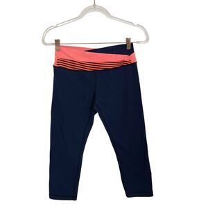 Lululemon Astro Wunder Under Crop Leggings Womens 6 Navy Inkwell Coral Orange